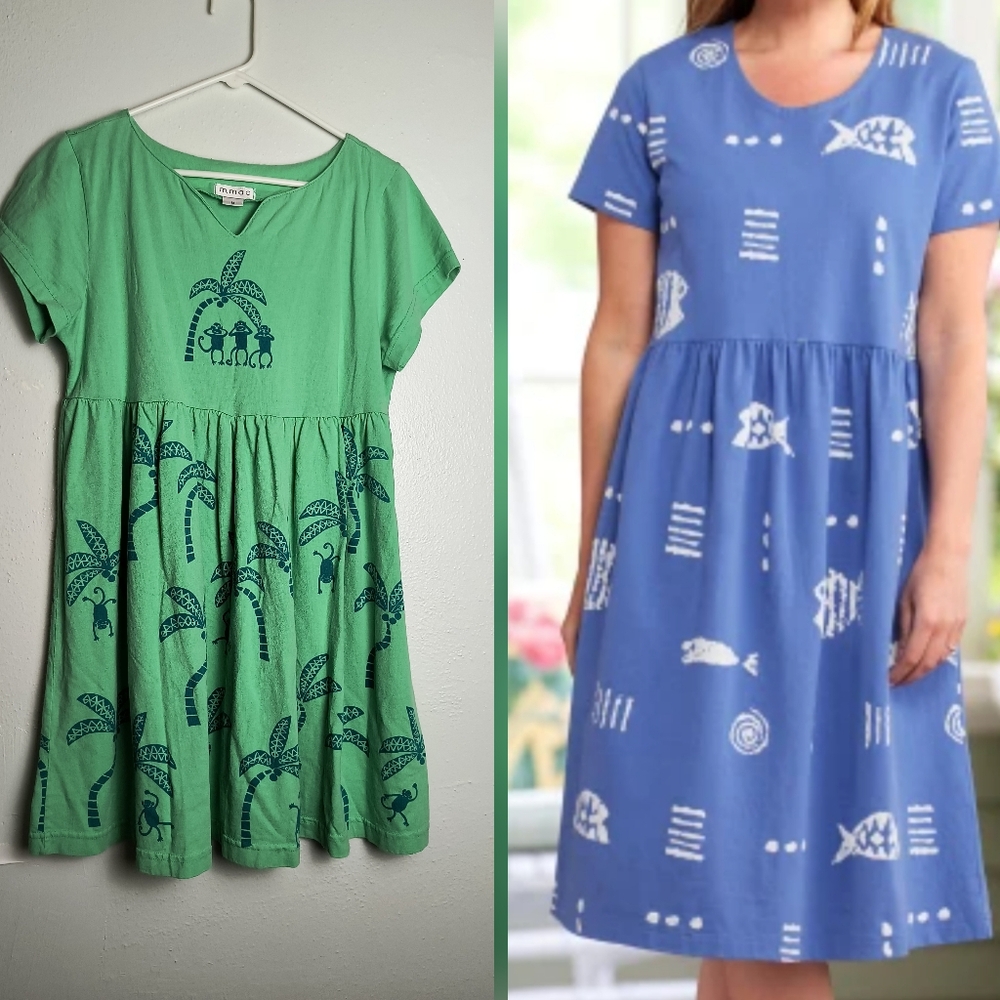 M.Mac Monkey Palm Short Sleeve Midi Dress Size M Green Relaxing